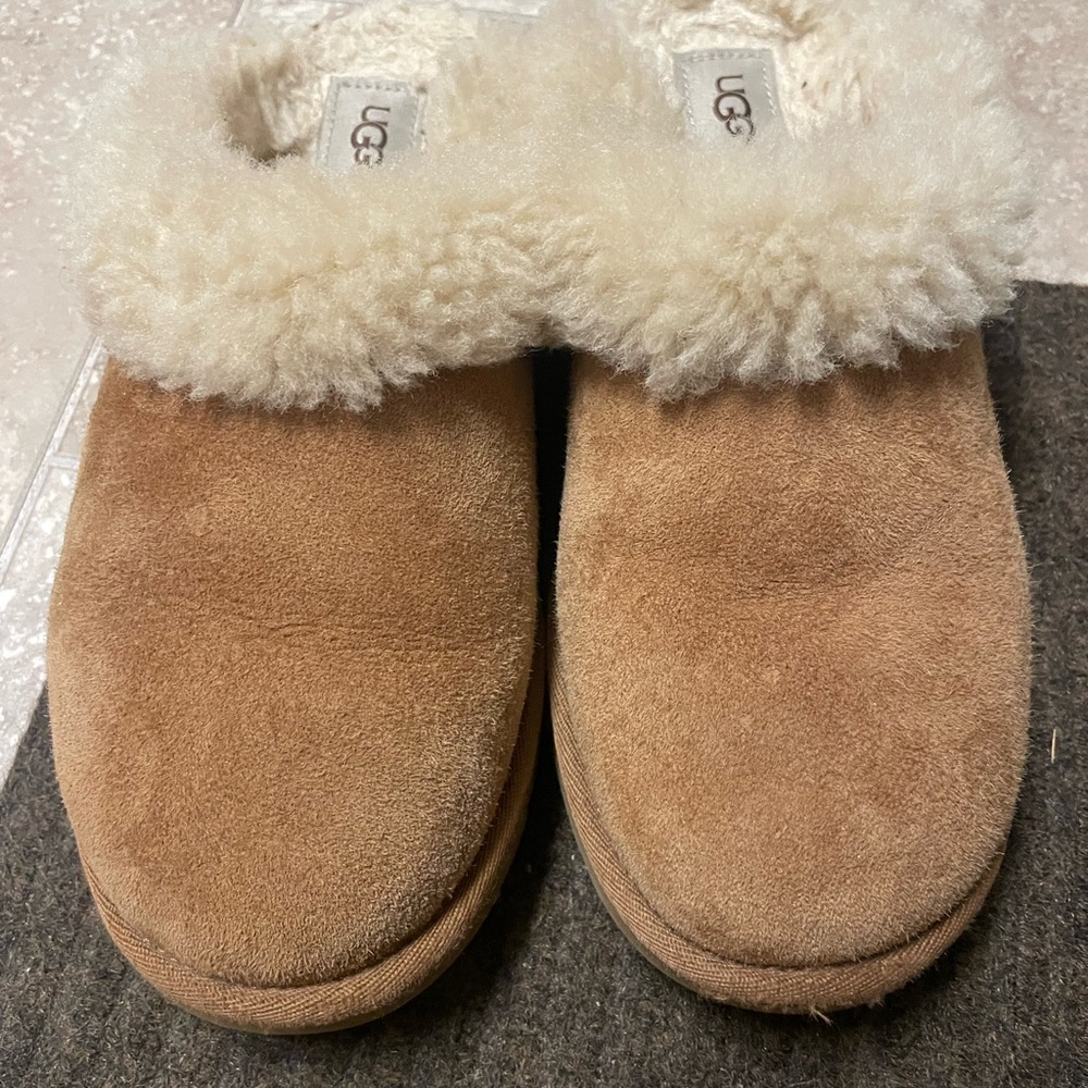 UGG Tan Suede Shearling Slippers